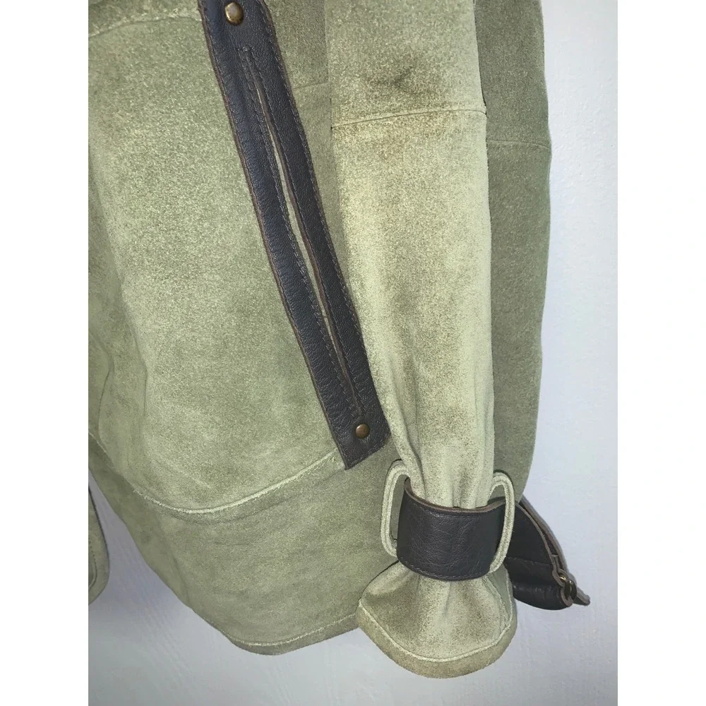 We The Free Free People Green Suede Leather MotUtility Jacket XS Brown Trimo